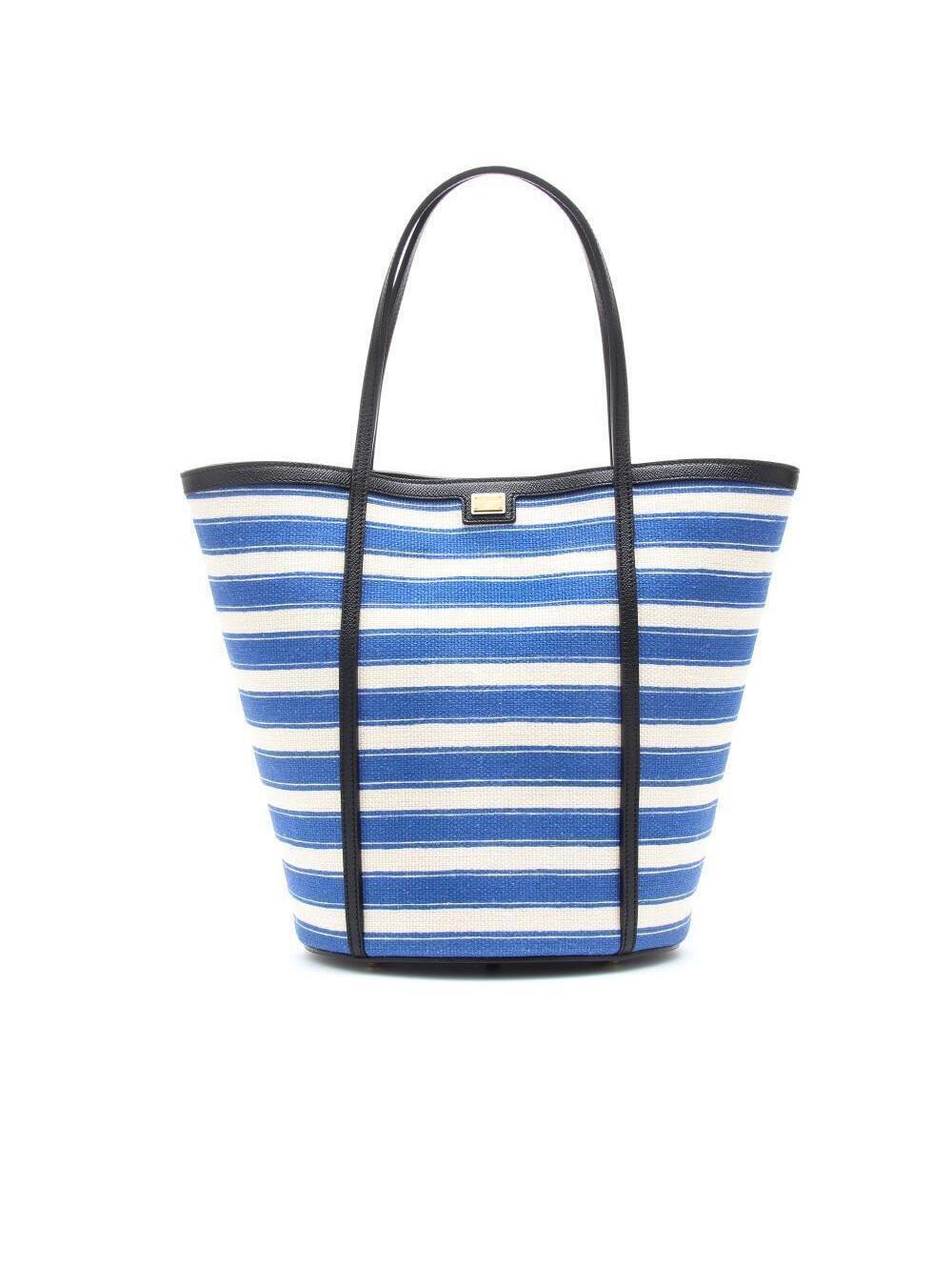 DOLCE & GABBANA Blue Striped Canvas Tote Retail $1,075 NEW